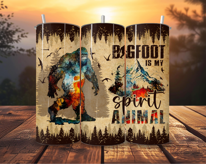 20oz Bigfoot Is My Spirit Animal Skinny Tumbler – Rustic Mountain Design