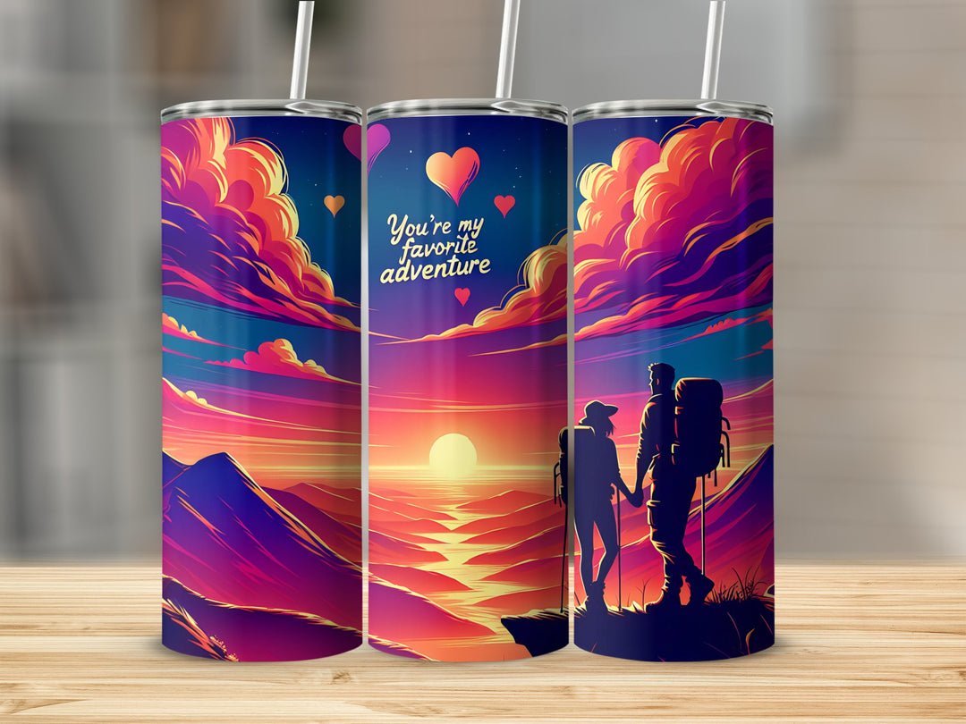 20oz "You're My Favorite Adventure" Skinny Tumbler – Romantic Sunset Hiking Design - WG Creative Co.
