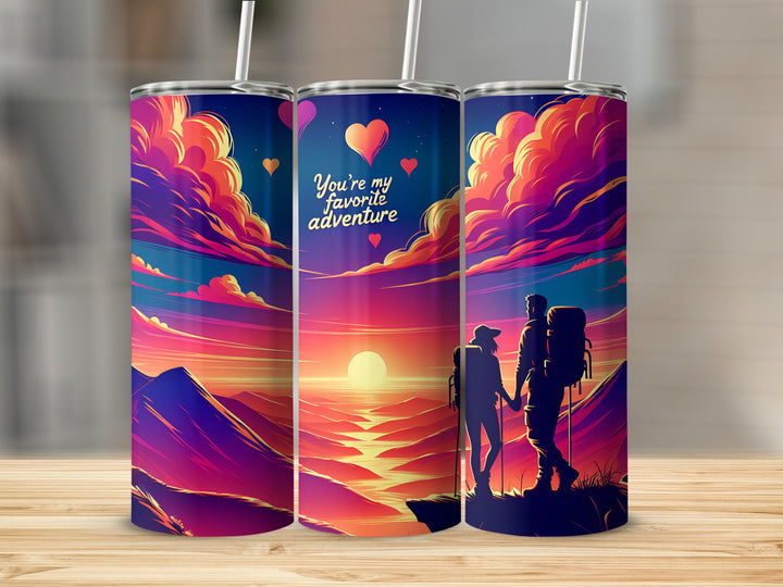 20oz "You're My Favorite Adventure" Skinny Tumbler – Romantic Sunset Hiking Design - WG Creative Co.