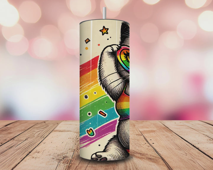 Pride Cat Tumbler – 20oz Rainbow Bikini Kitty Skinny Tumbler | LGBTQ+ Cup with Straw