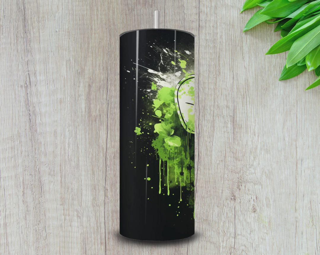 20oz Shamrock Butterfly Tumbler – St. Patrick’s Day Green Splatter Design