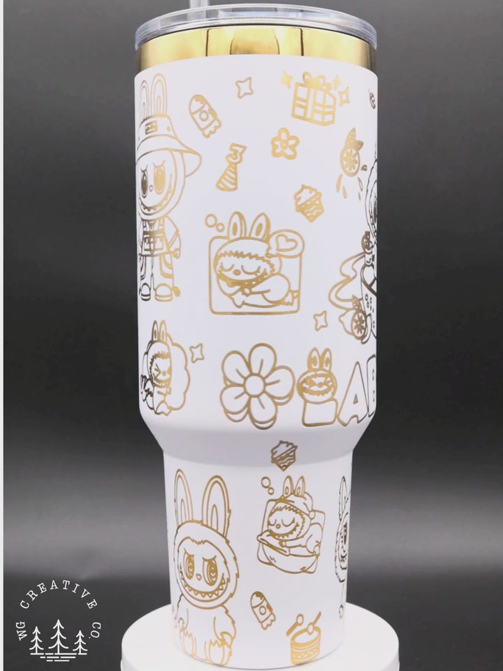 Limited Edition Laser Engraved Tumbler – 40oz Gold Plated Stainless Steel | White Powder Coated Collector Cup