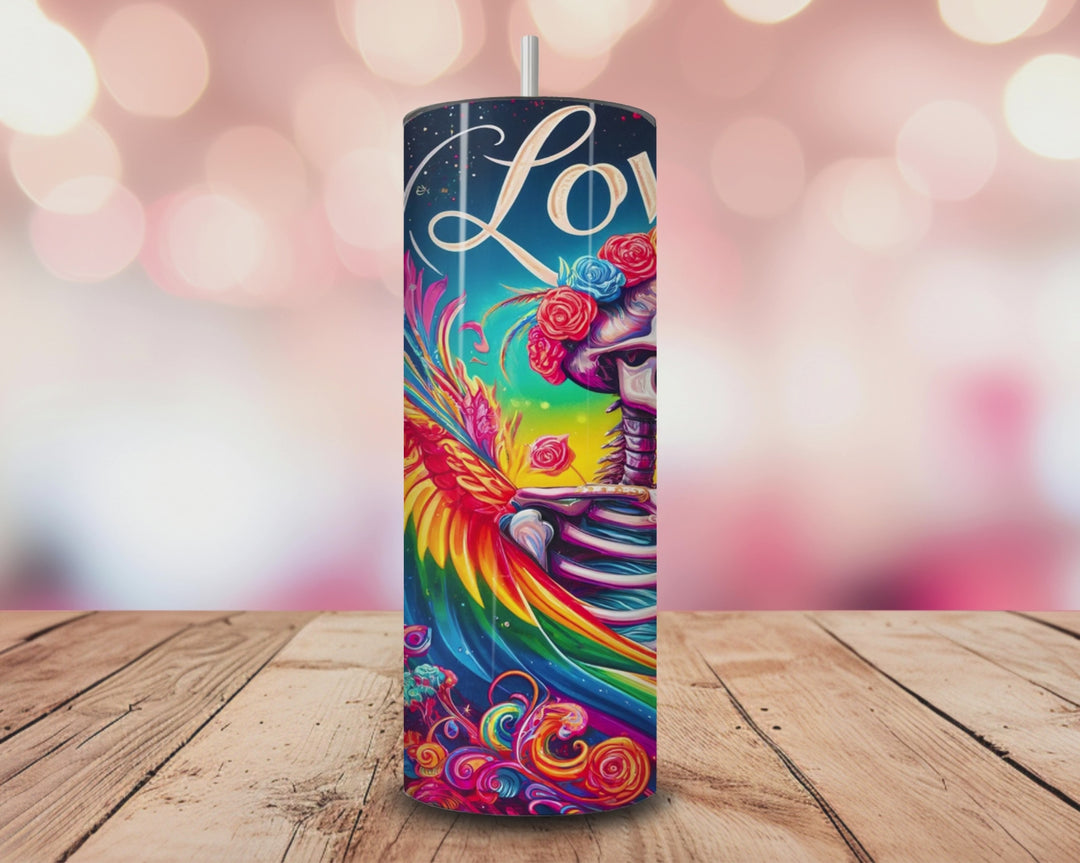 Love Is Love Pride Tumbler – 20oz Rainbow Skeleton Skinny Tumbler