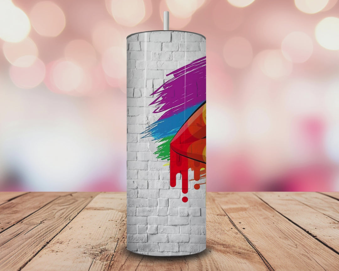 Rainbow Drip Lips Tumbler – 20oz Pride Skinny Tumbler with Graffiti Art