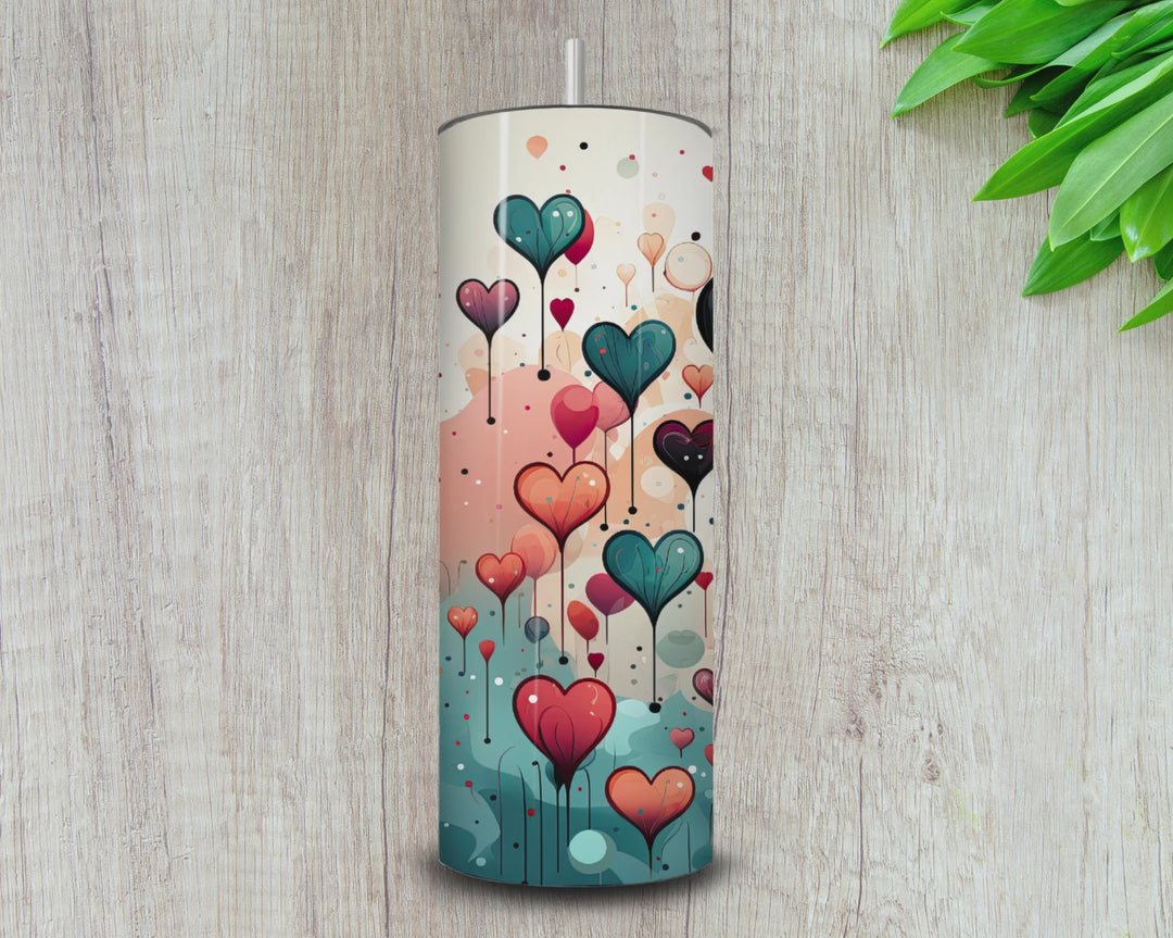 20oz Valentine’s Day Heart Skinny Tumbler – Romantic Watercolor Design