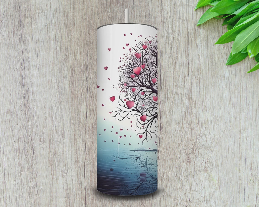 20oz Tree of Hearts Skinny Tumbler – Romantic Nature-Inspired Design