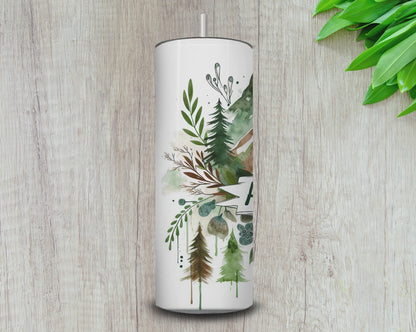 20oz Adventure Awaits Skinny Tumbler – Mountain Forest Design