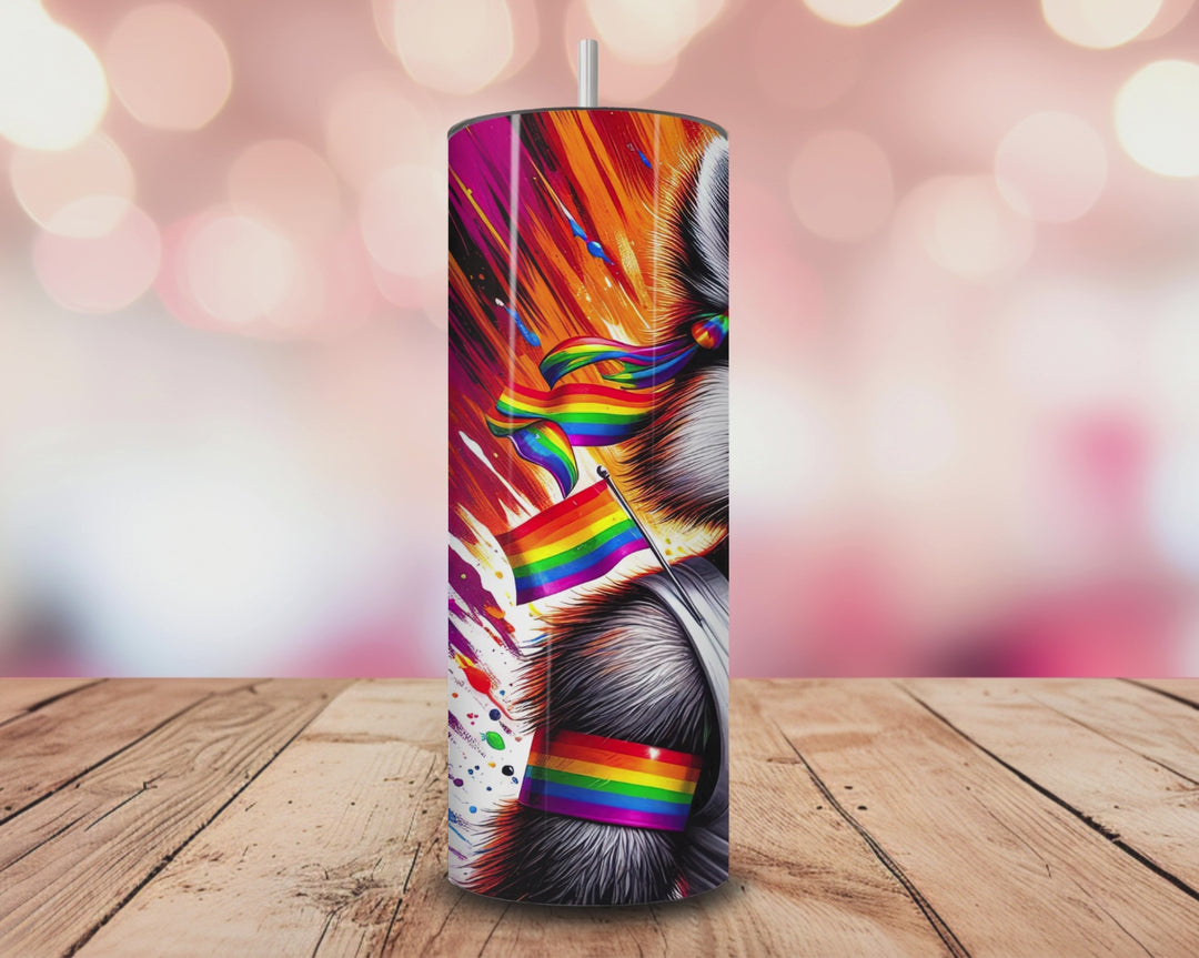 Rainbow Raccoon Pride Tumbler – 20oz LGBTQ+ Skinny Tumbler with Flag, Heart Glasses & Tank