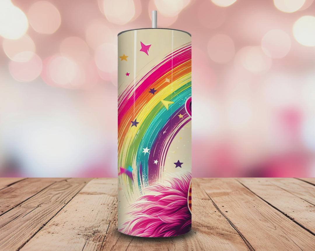 Pride Llama Tumbler – 20oz Rainbow Skinny Tumbler with Bow Tie & Heart Glasses