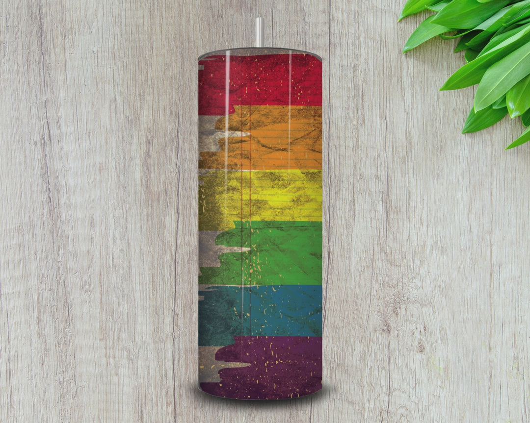 20oz Vintage Pride Flag Tumbler – LGBTQ+ Rustic Aesthetic