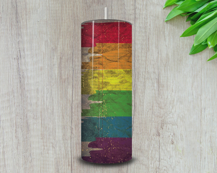 20oz Vintage Pride Flag Tumbler – LGBTQ+ Rustic Aesthetic