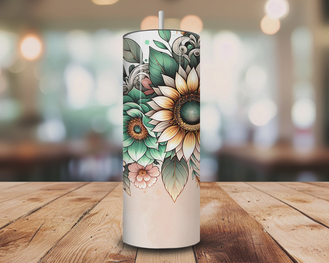 Graduation 2025 Tumbler – 20oz Skinny Floral Tumbler with Sunflowers