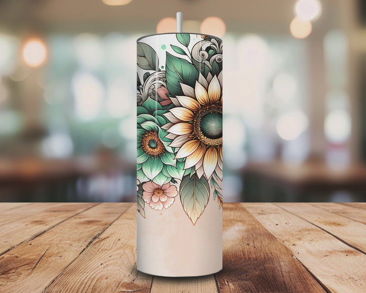 Graduation 2025 Tumbler – 20oz Skinny Floral Tumbler with Sunflowers