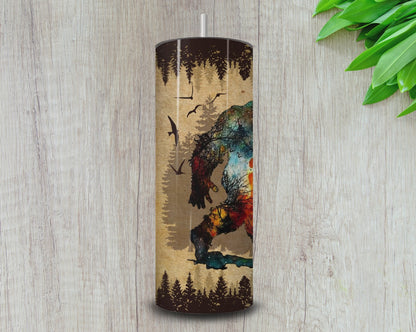 20oz Bigfoot Is My Spirit Animal Skinny Tumbler – Rustic Mountain Design