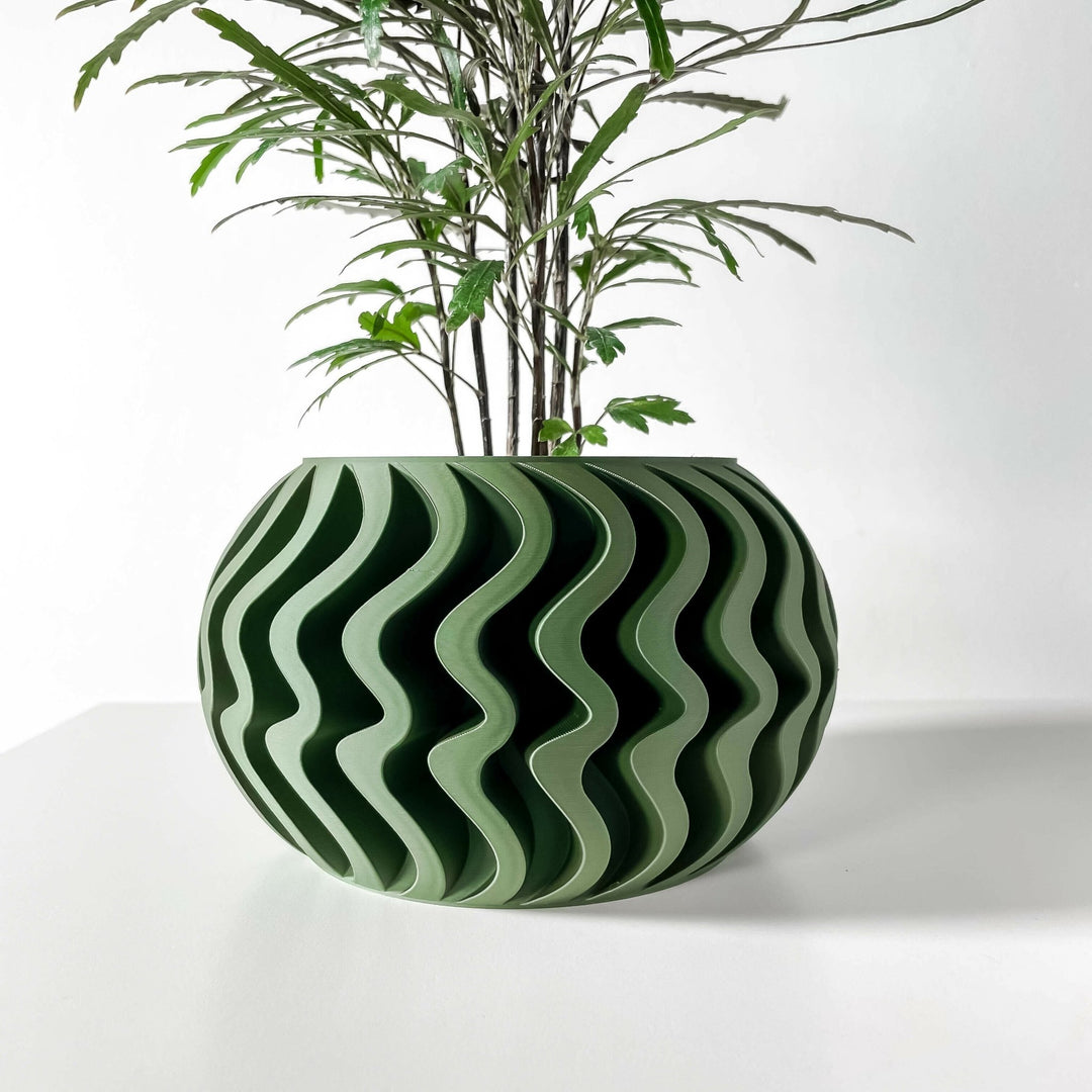 wave plant pots Nooksack Pot – Wave Pattern 3D Printed Indoor Planter 4" / Matte Stone