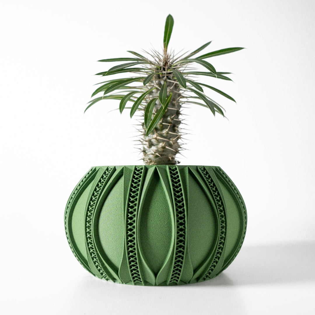 ridged plant pot Sandbar Pot – Ornate Ridge 3D Printed Indoor Planter 4" / Matte Brown