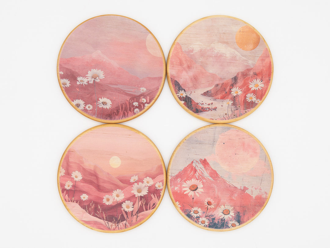 Rose Valley Wood Coasters, Set of 4