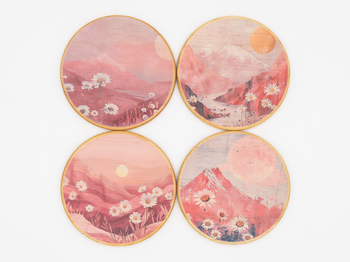 Rose Valley Wood Coasters, Set of 4