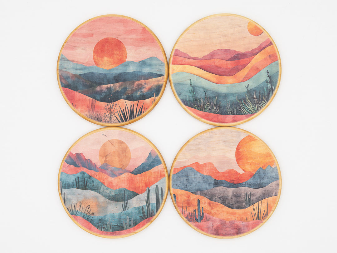 Desert Solstice Wood Coasters, Set of 4