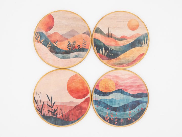 Golden Hour Wood Coasters, Set of 4
