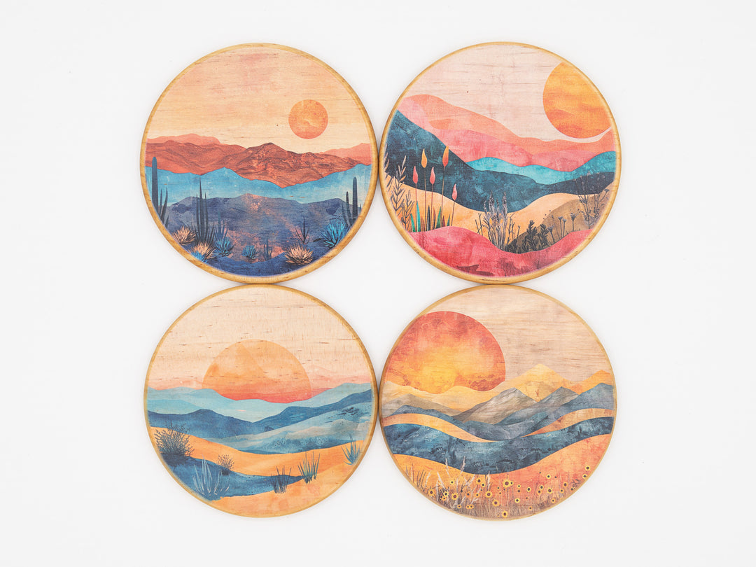 Mesa Sunset Wood Coasters, Set of 4