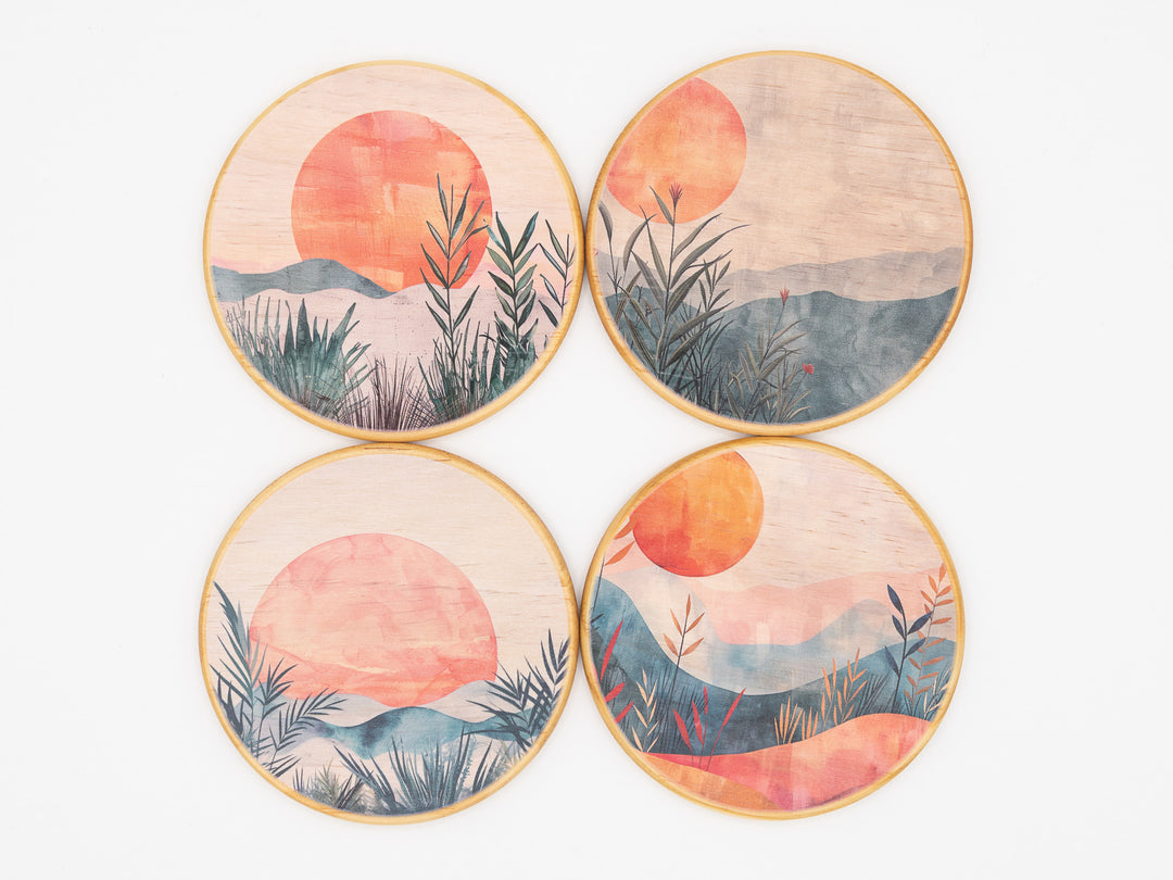 Terracotta Dusk Wood Coasters, Set of 4