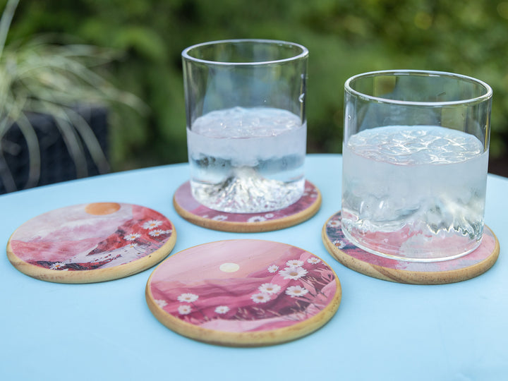 Rose Valley Wood Coasters, Set of 4
