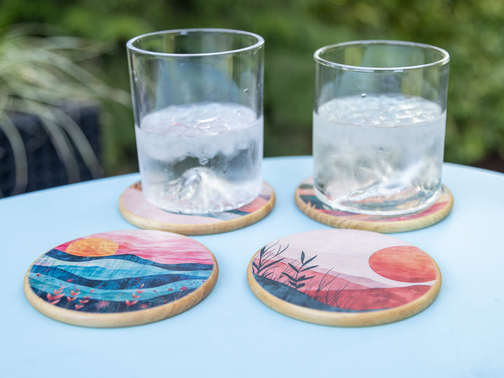 Golden Hour Wood Coasters, Set of 4