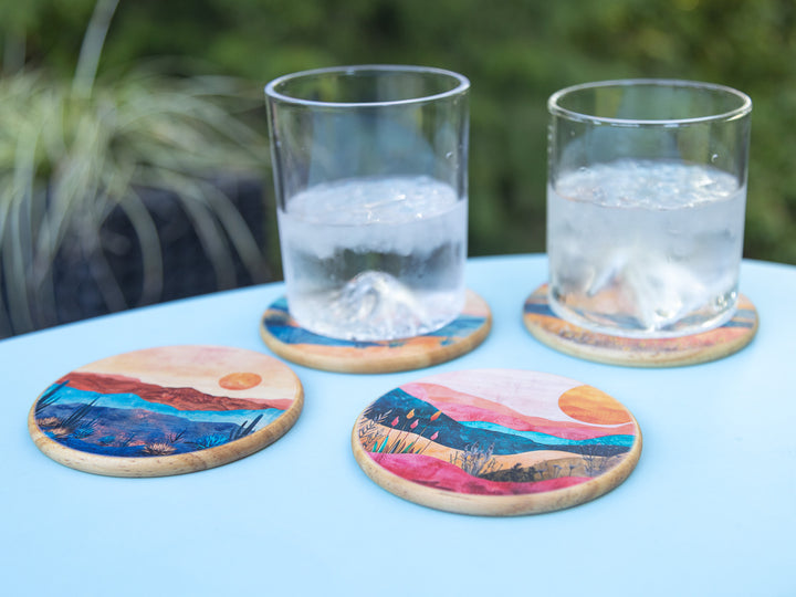 Mesa Sunset Wood Coasters, Set of 4