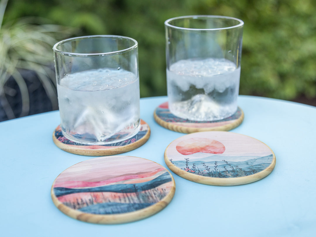 Terracotta Dusk Wood Coasters, Set of 4