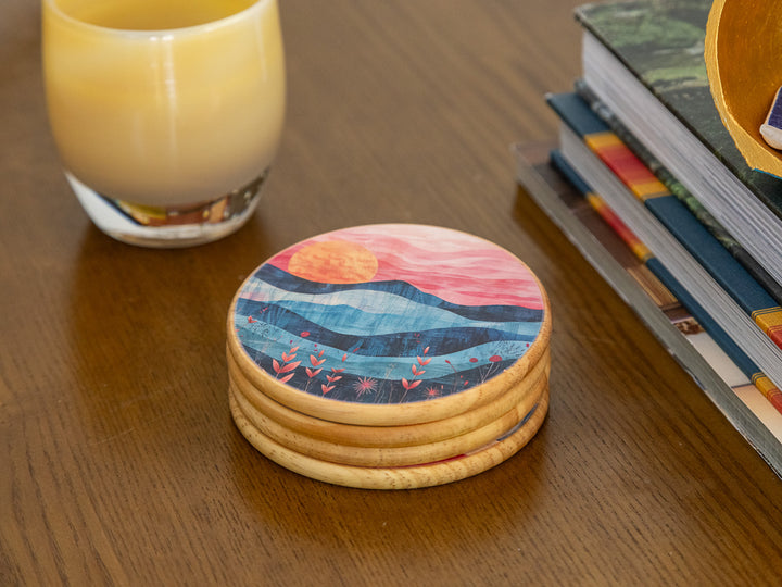Golden Hour Wood Coasters, Set of 4