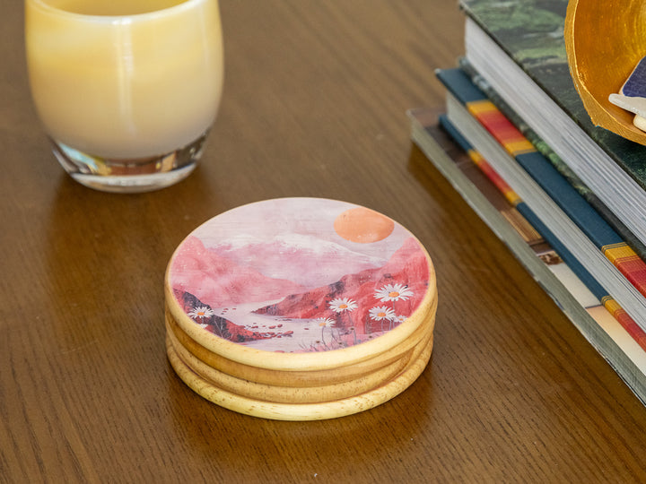 Rose Valley Wood Coasters, Set of 4