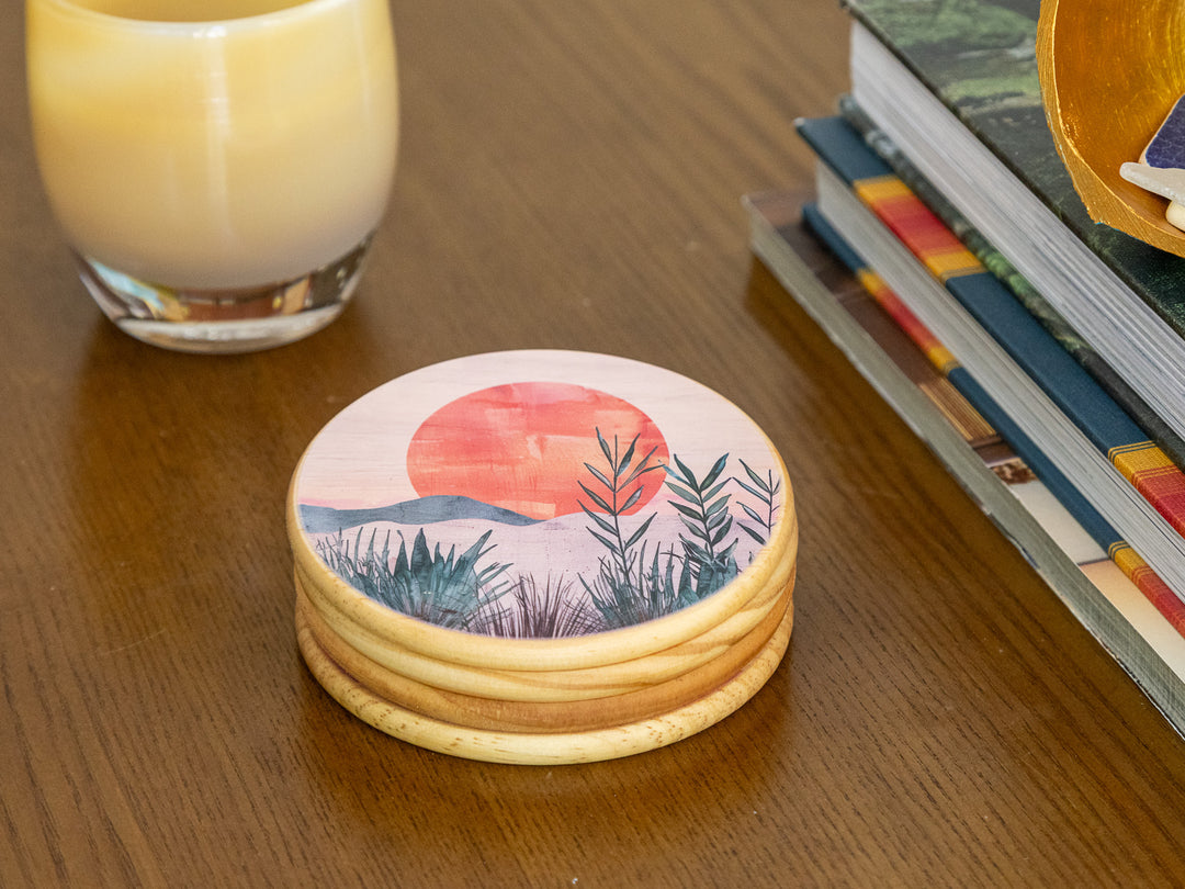Terracotta Dusk Wood Coasters, Set of 4