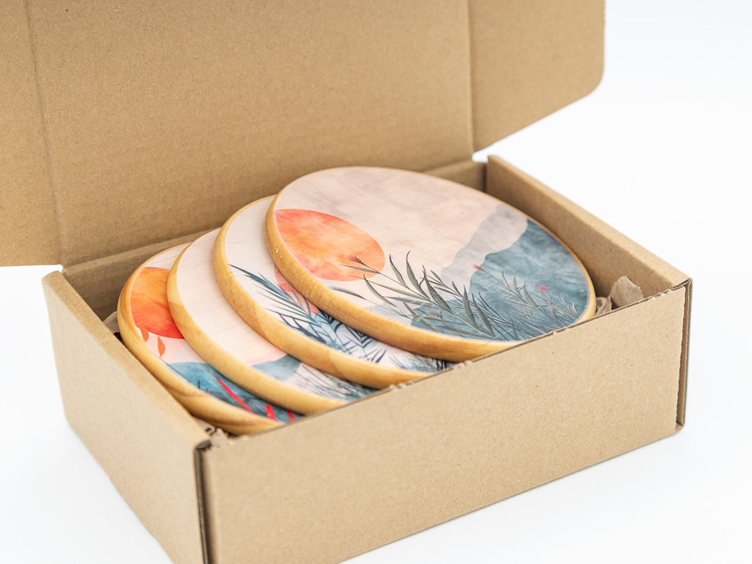 Terracotta Dusk Wood Coasters, Set of 4
