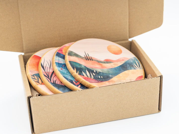 Golden Hour Wood Coasters, Set of 4
