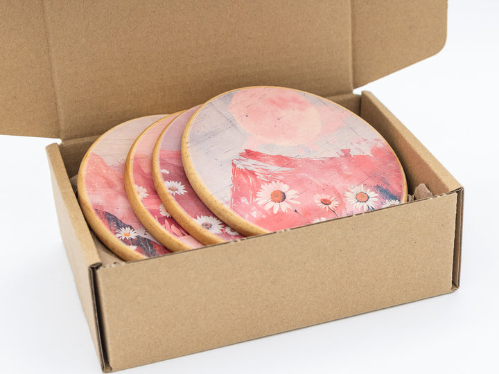 Rose Valley Wood Coasters, Set of 4