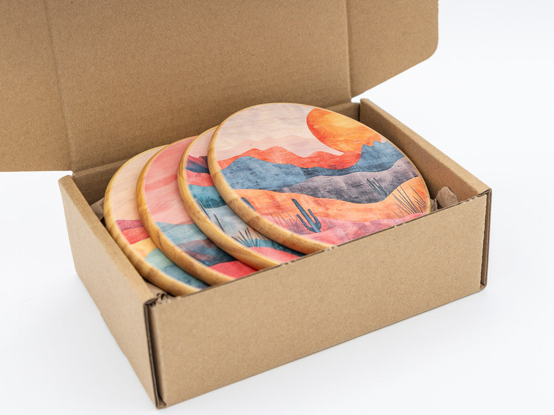 Desert Solstice Wood Coasters, Set of 4