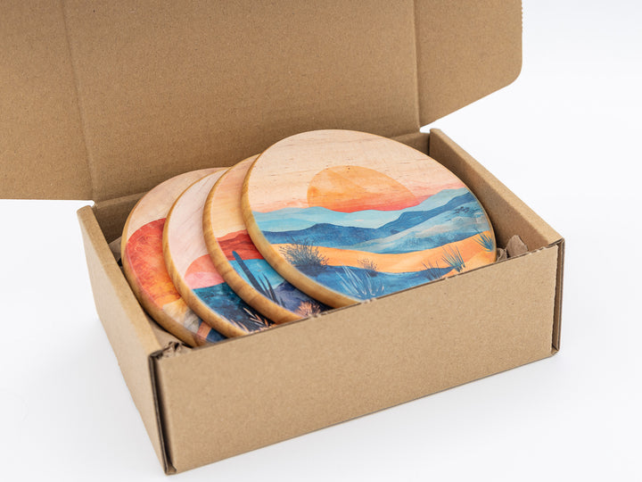 Mesa Sunset Wood Coasters, Set of 4